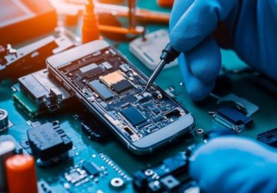 Certified technician repairing mobile phone screen at Al Barsha Electronics Mirdif service centre