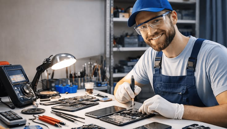 Professional smartphone repair technician providing mobile repair services in Al Barsha Dubai
