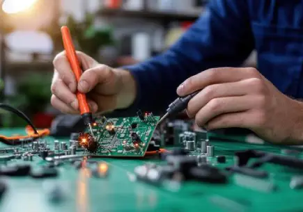 Electronics repair shop in Al Barsha Dubai — Al Barsha Electronics LLC technician repairing a device